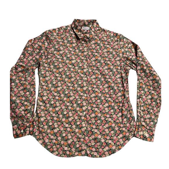 VTG Hathaway Women's Size 14 Button Up Floral Shirt Pink Green 100% Cotton - Picture 1 of 9